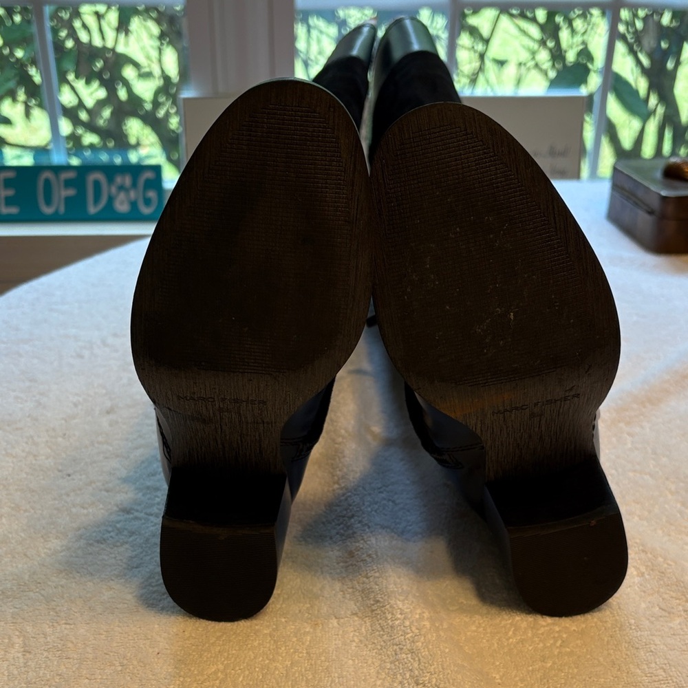 Marc Fisher 50/50 Suede Black Heeled Knee High Boots - Picture 8 of 9